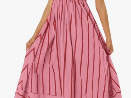 Women's Striped Back Smocked Maxi Dress Sexy Spaghetti Strap Cut Out Flowy Swing Long Dress